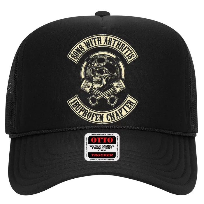 Sons With Arthritis Ibuprofen Chapter Funny Biker Skull High Crown Mesh Trucker Hat