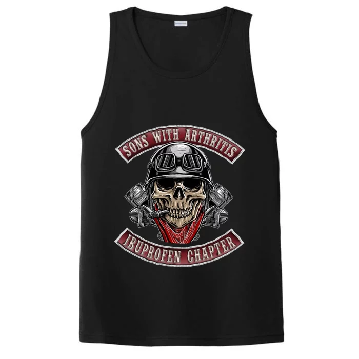 Sons With Arthritis Ibuprofen Chapter Funny Biker Skull Gift Performance Tank