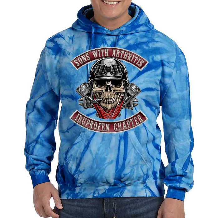 Sons With Arthritis Ibuprofen Chapter Funny Biker Skull Gift Tie Dye Hoodie