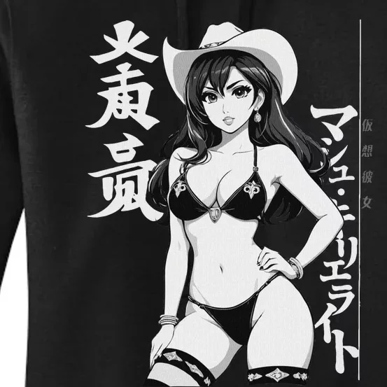 Sexy Waifu Anime Cowgirl Sheriff Rodeo Design Women's Pullover Hoodie