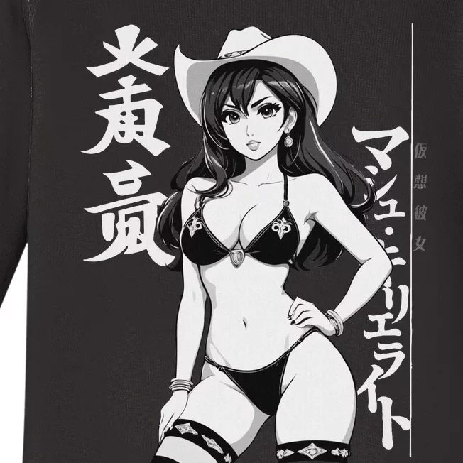 Sexy Waifu Anime Cowgirl Sheriff Rodeo Design Baby Long Sleeve Bodysuit