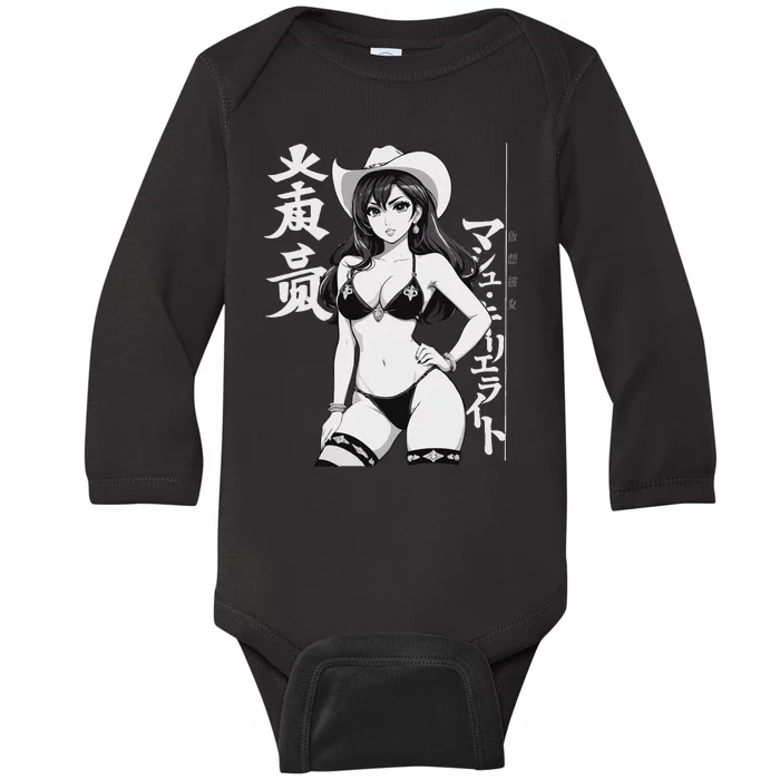 Sexy Waifu Anime Cowgirl Sheriff Rodeo Design Baby Long Sleeve Bodysuit