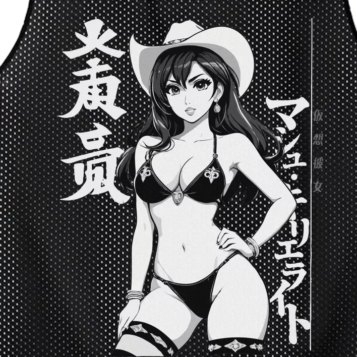 Sexy Waifu Anime Cowgirl Sheriff Rodeo Design Mesh Reversible Basketball Jersey Tank