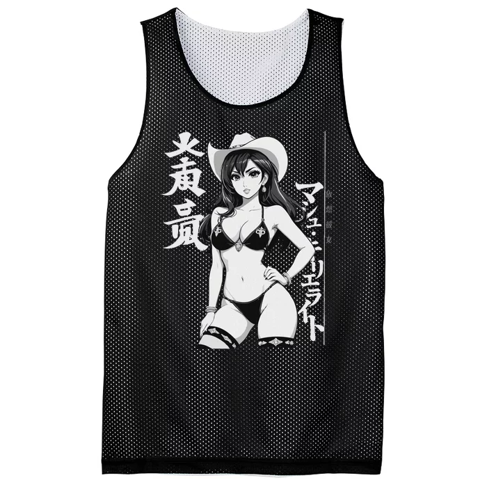 Sexy Waifu Anime Cowgirl Sheriff Rodeo Design Mesh Reversible Basketball Jersey Tank