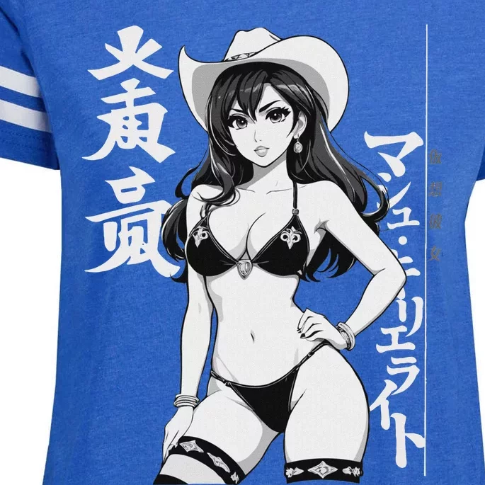 Sexy Waifu Anime Cowgirl Sheriff Rodeo Design Enza Ladies Jersey Football T-Shirt