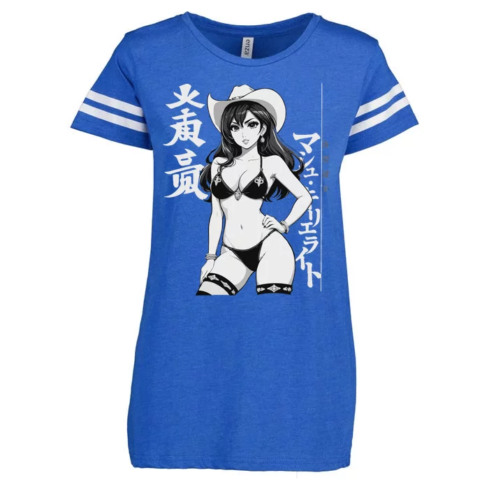 Sexy Waifu Anime Cowgirl Sheriff Rodeo Design Enza Ladies Jersey Football T-Shirt