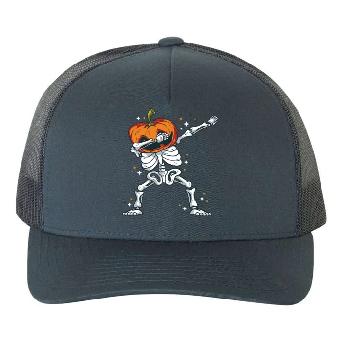 Skeleton With A Pumpkin Head Doing The Dab Dance Funny Gift Yupoong Adult 5-Panel Trucker Hat