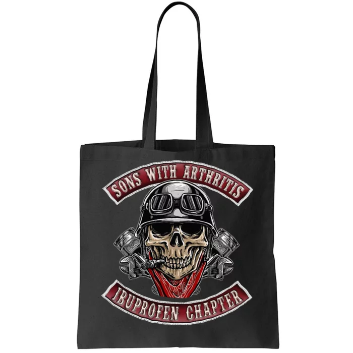 Sons With Arthritis Ibuprofen Chapter Funny Biker Skull Gift Tote Bag