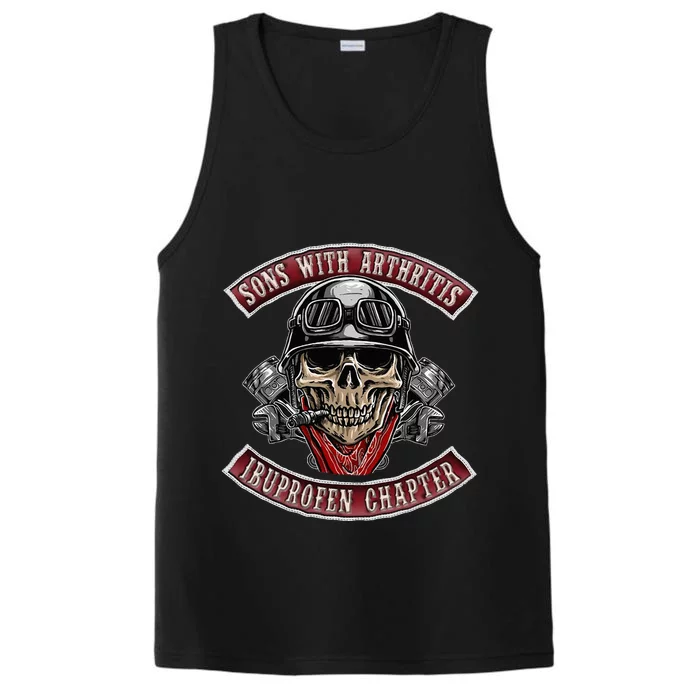 Sons With Arthritis Ibuprofen Chapter Funny Biker Skull Gift Performance Tank