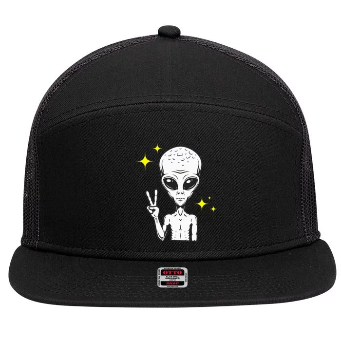 Stay Weird Alien Peace Fingers funny alien 7 Panel Mesh Trucker Snapback Hat