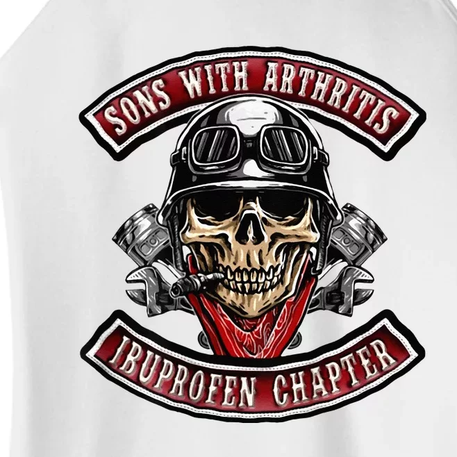 Sons With Arthritis Ibuprofen Chapter Funny Biker Skull Women’s Perfect Tri Rocker Tank