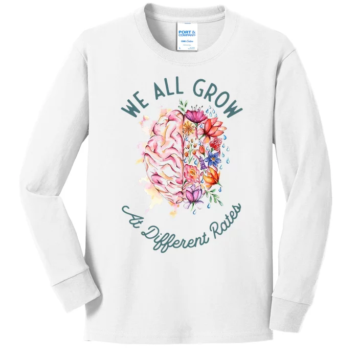 Support We All Grow At Different Rates asd Awareness Kids Long Sleeve Shirt