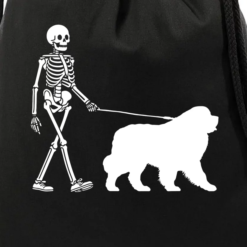 Skeleton Walking A Newfoundland Dog Halloween Outfit Drawstring Bag