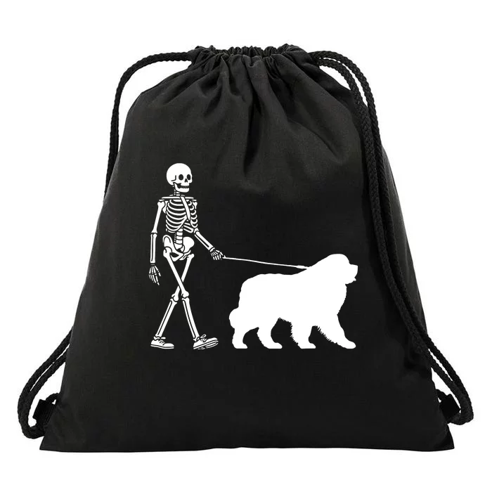 Skeleton Walking A Newfoundland Dog Halloween Outfit Drawstring Bag