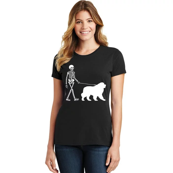 Skeleton Walking A Newfoundland Dog Halloween Outfit Women's T-Shirt