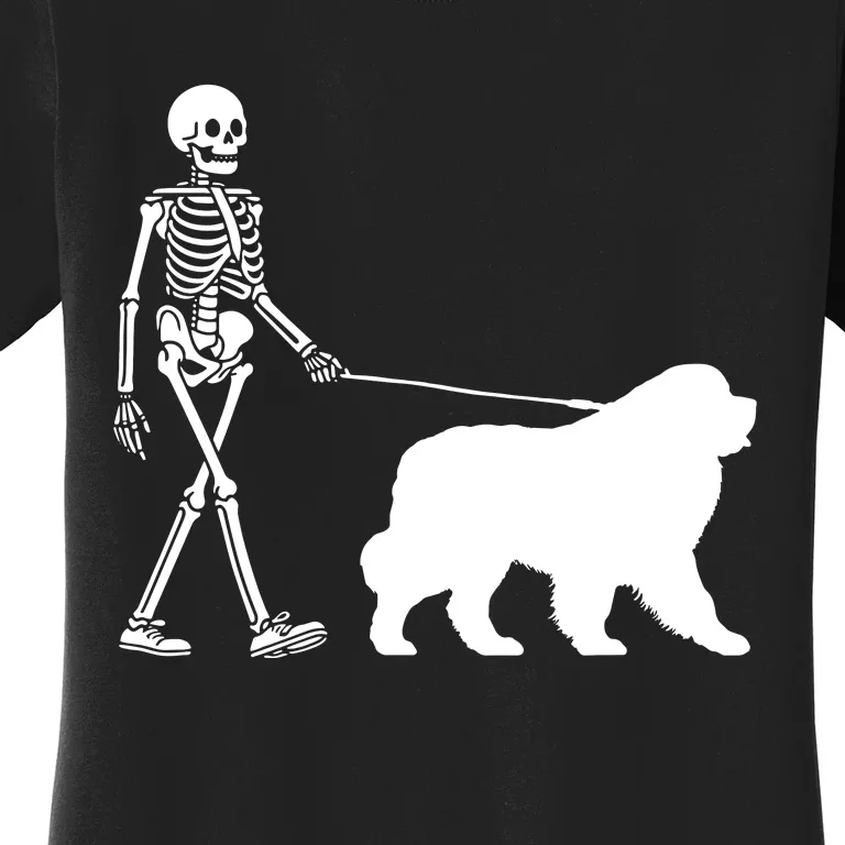 Skeleton Walking A Newfoundland Dog Halloween Outfit Women's T-Shirt