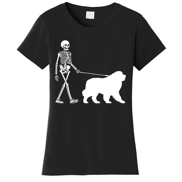 Skeleton Walking A Newfoundland Dog Halloween Outfit Women's T-Shirt