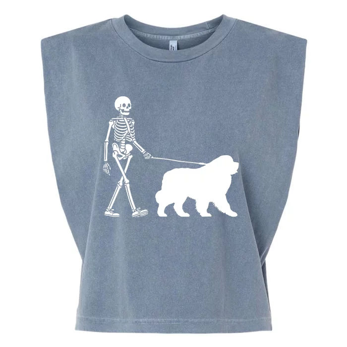 Skeleton Walking A Newfoundland Dog Halloween Outfit Garment-Dyed Women's Muscle Tee