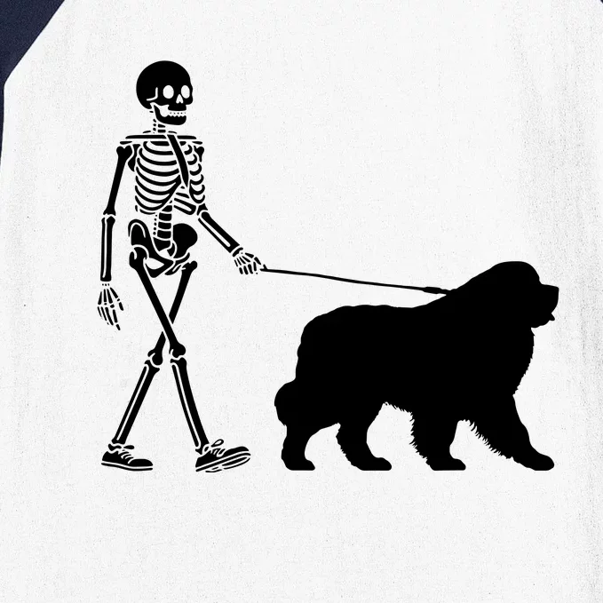 Skeleton Walking A Newfoundland Dog Halloween Outfit Baseball Sleeve Shirt