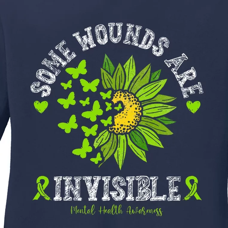 Some Wounds Are Invisible Mental Health Awareness Sunflower Ladies Long Sleeve Shirt