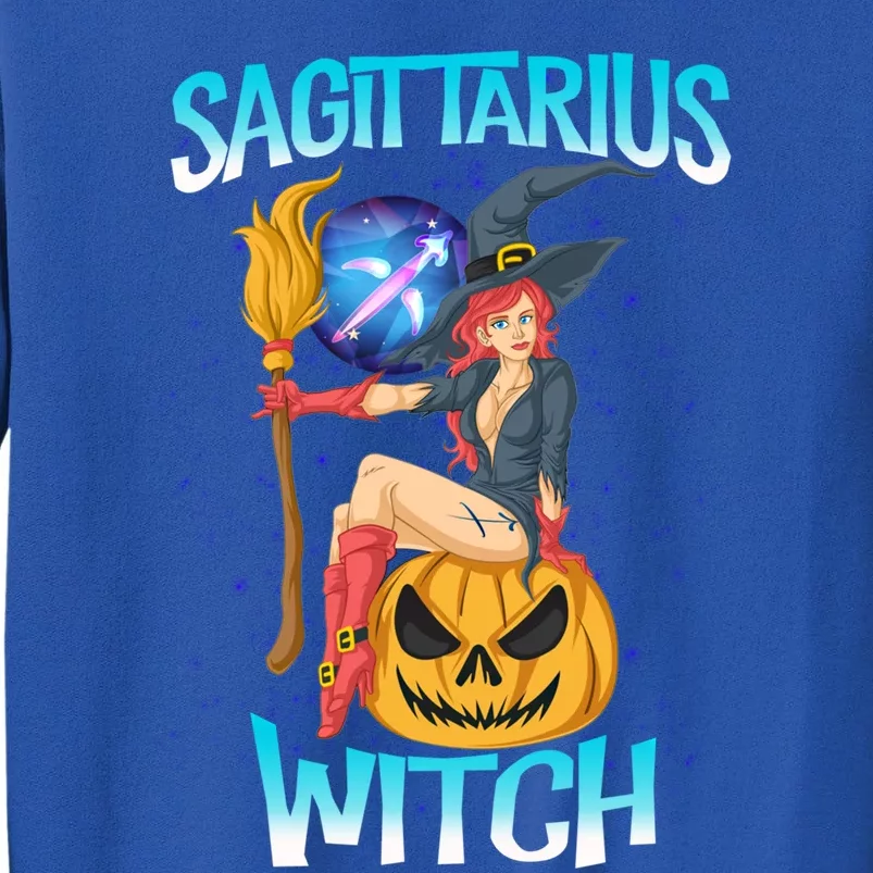 Sagittarius Witch And Cute Pumpkin And Astrology Gift Tall Sweatshirt