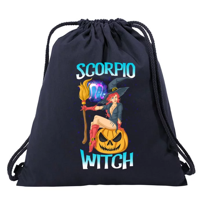 Scorpio Witch And Cute Pumpkin And Astrology Gift Drawstring Bag