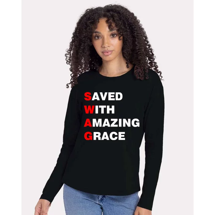 Swag Saved With Amazing Grace Womens Cotton Relaxed Long Sleeve T-Shirt