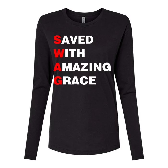 Swag Saved With Amazing Grace Womens Cotton Relaxed Long Sleeve T-Shirt