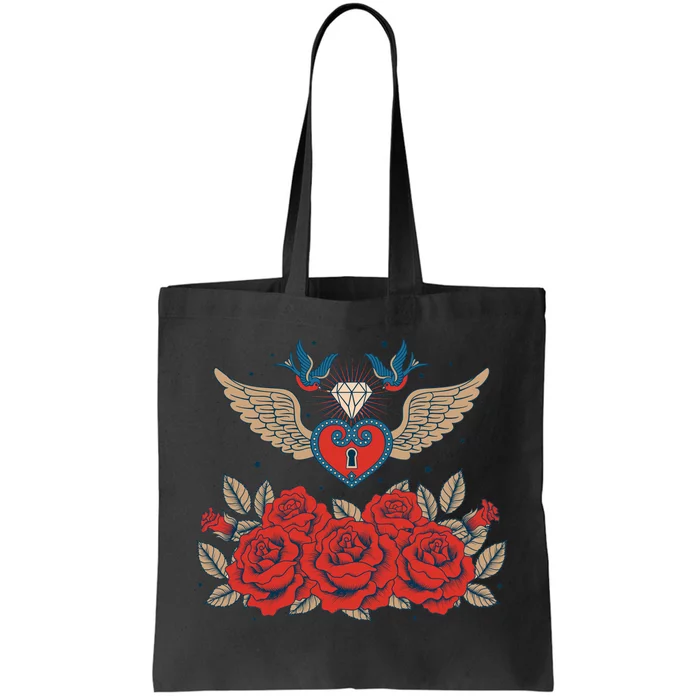 Swallow Bird Heart Locket And Roses Tote Bag