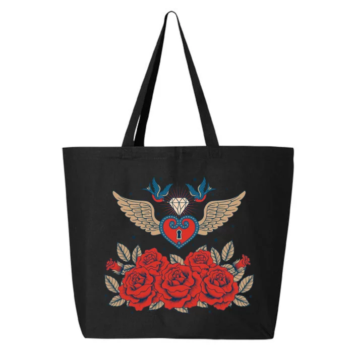 Swallow Bird Heart Locket And Roses 25L Jumbo Tote