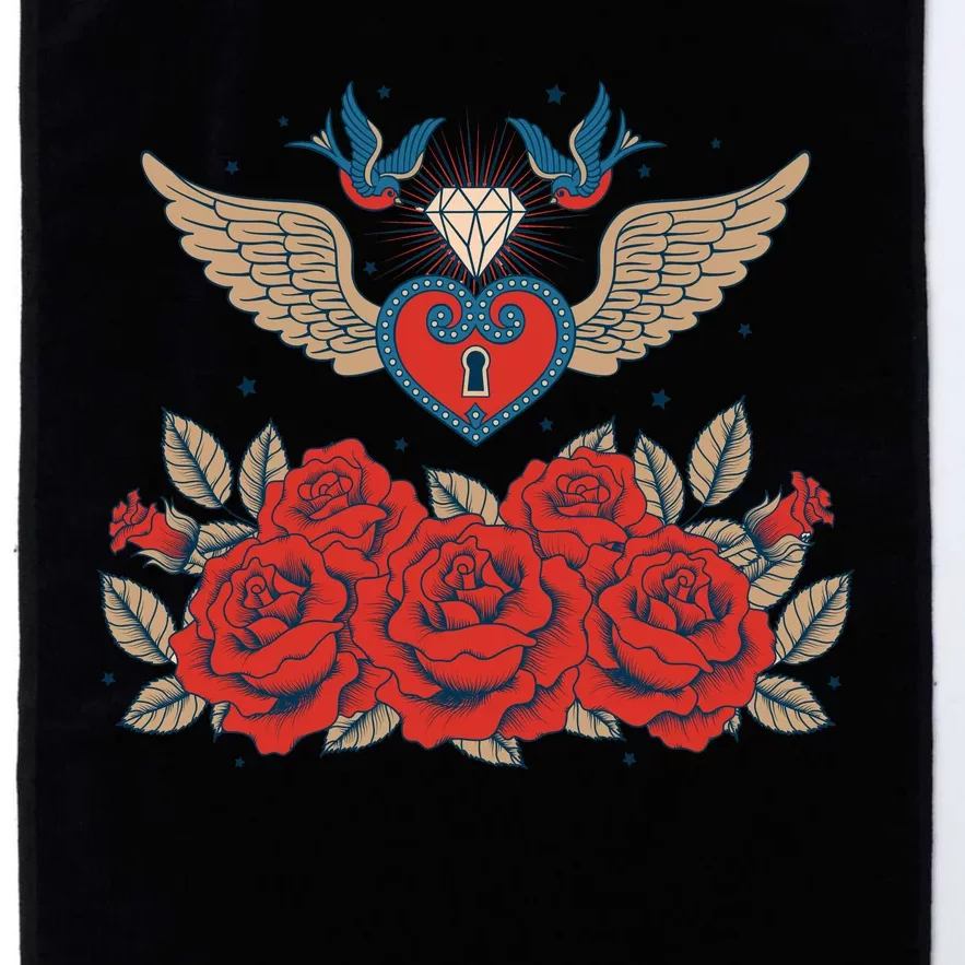 Swallow Bird Heart Locket And Roses Platinum Collection Golf Towel