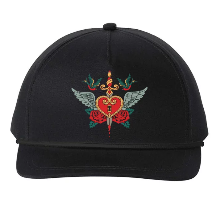 Swallows Heart Lockbox Sword Snapback Five-Panel Rope Hat