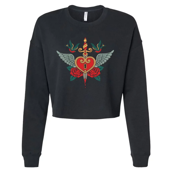 Swallows Heart Lockbox Sword Cropped Pullover Crew