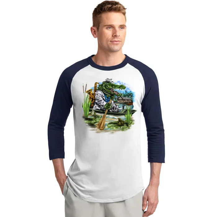 Swamp Gator With A trumpet Baseball Sleeve Shirt