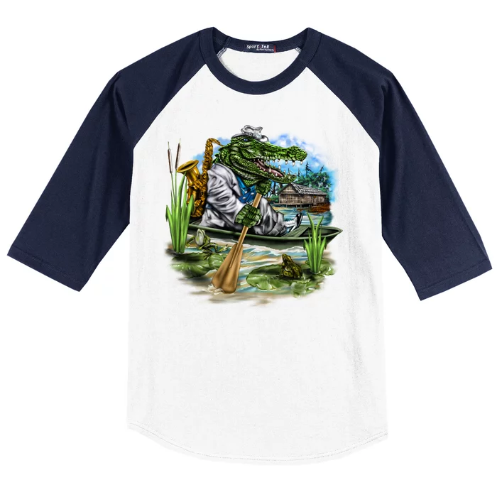 Swamp Gator With A trumpet Baseball Sleeve Shirt