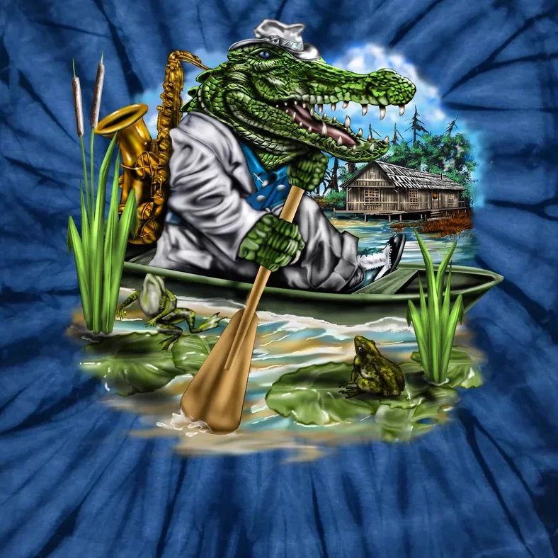 Swamp Gator With A trumpet Tie-Dye T-Shirt