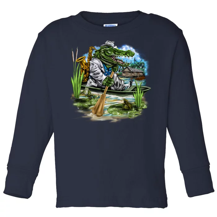 Swamp Gator With A trumpet Toddler Long Sleeve Shirt