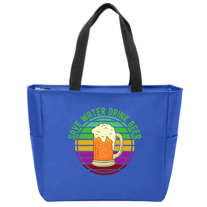 Save Water Beer Retro Sunset Funny Cool Gift Zip Tote Bag