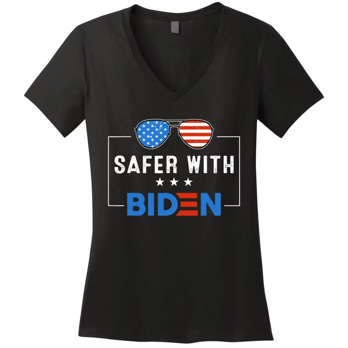 Safer With Biden Women's V-Neck T-Shirt