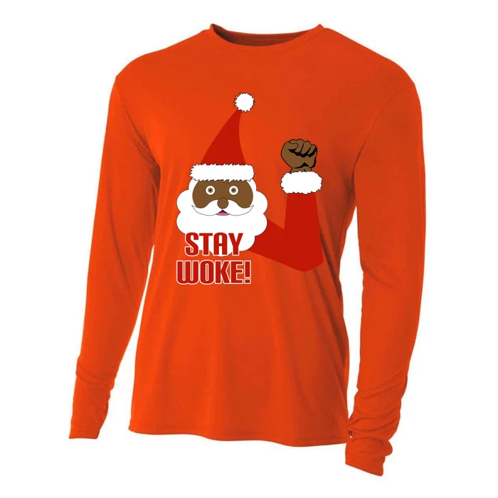 Stay Woke Black Santa Christmas Civil Rights Gift Cooling Performance Long Sleeve Crew