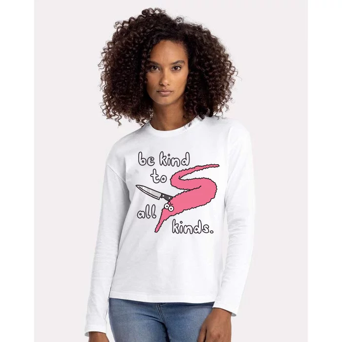 Squiggle Worms Be Kind To All Kinds Womens Cotton Relaxed Long Sleeve T-Shirt