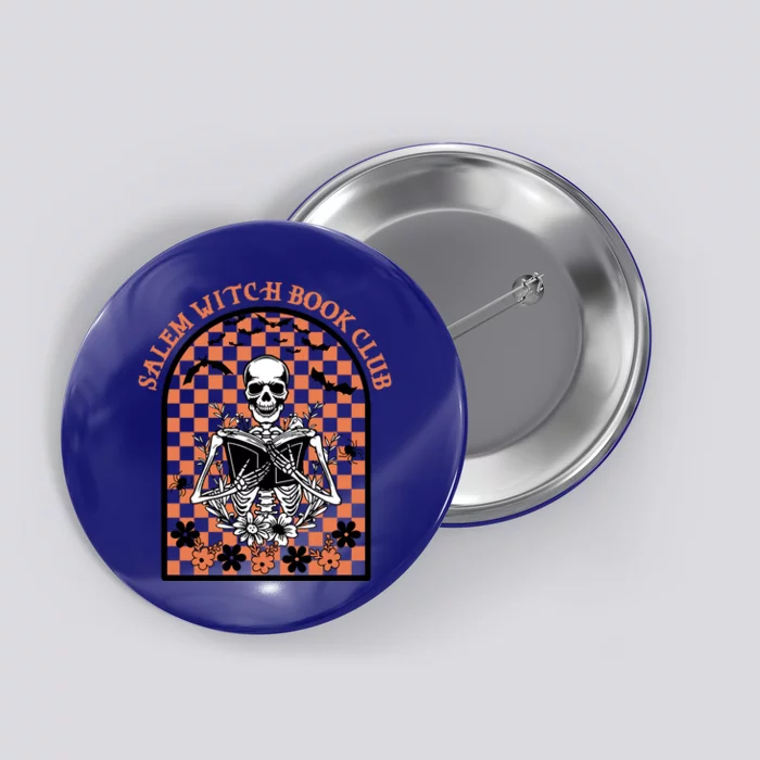 Salem Witch Book Club Skeleton Spooky Halloween Book Lovers Cute Gift Button