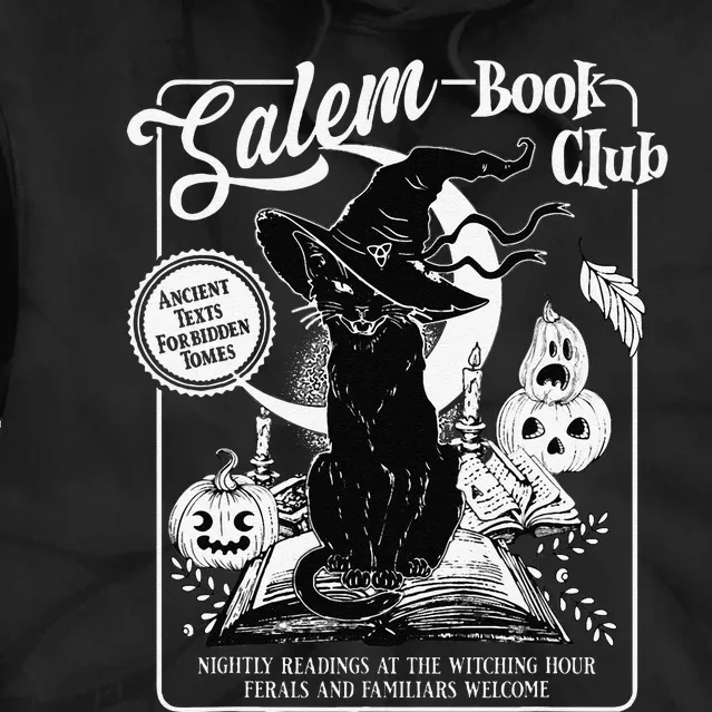 Salem Witch Book Club Bookish Retro Halloween Black Cat Gift Tie Dye Hoodie