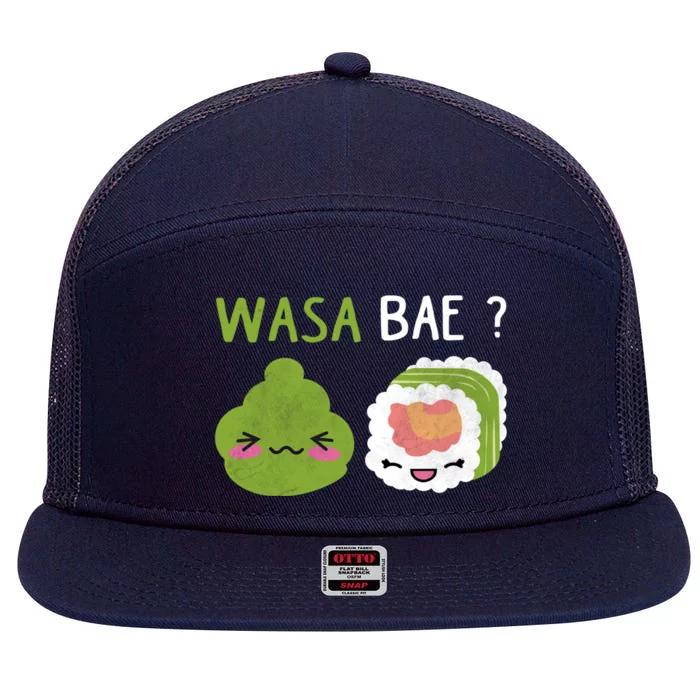 Sushi Wasa Bae Funny Distressed Sushi Lover Gift 7 Panel Mesh Trucker Snapback Hat