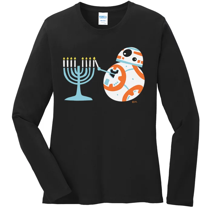 Star Wars BB-8 Lighting the Hanukkah Menorah Ladies Long Sleeve Shirt