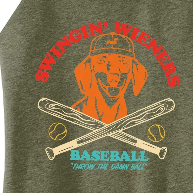 Swingin Wieners Baseball Throw The Damn Ball Women’s Perfect Tri Rocker Tank