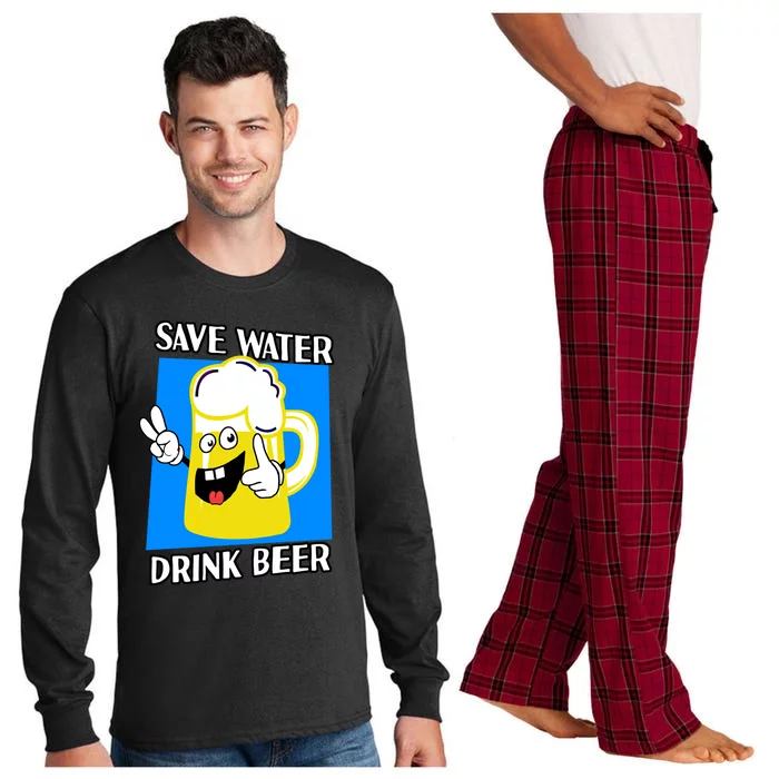 Save Water Beer Funny Cartoon Ecologist Gift Long Sleeve Pajama Set