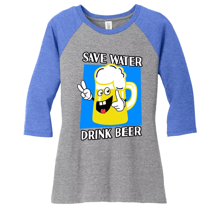 Save Water Beer Funny Cartoon Ecologist Gift Women's Tri-Blend 3/4-Sleeve Raglan Shirt