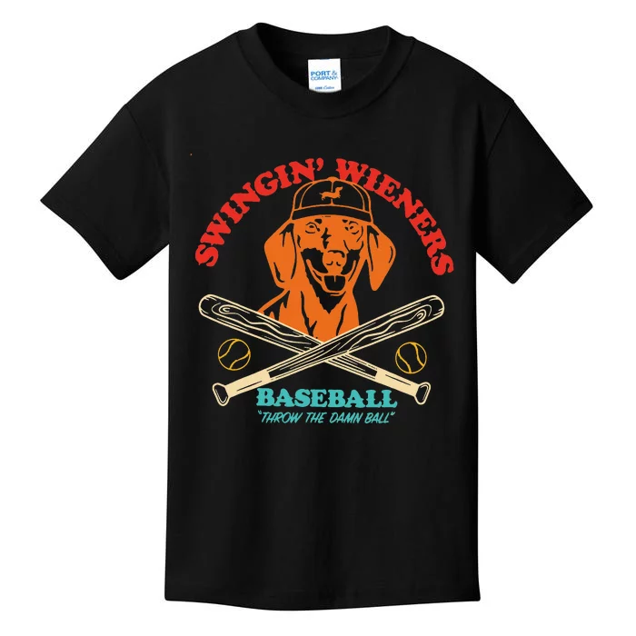 Swingin Wieners Baseball Throw The Damn Ball Kids T-Shirt