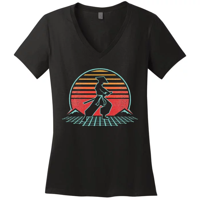 Samurai Warrior Bushido Japan Anime Retro 80s Style Gift Women's V-Neck T-Shirt